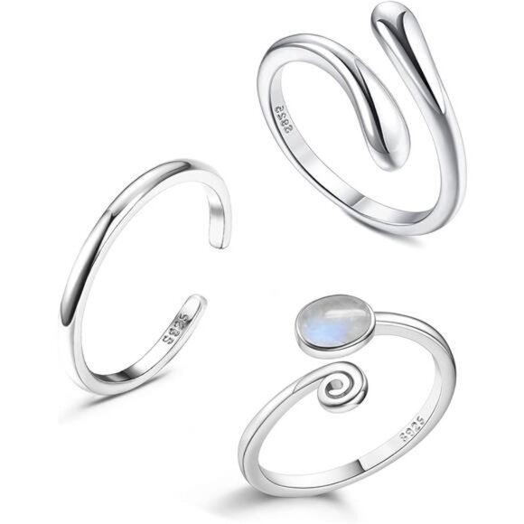 925 Sterling Silver Open Toe Rings Set for Women Adjustable Turquoise - Picture 1 of 7
